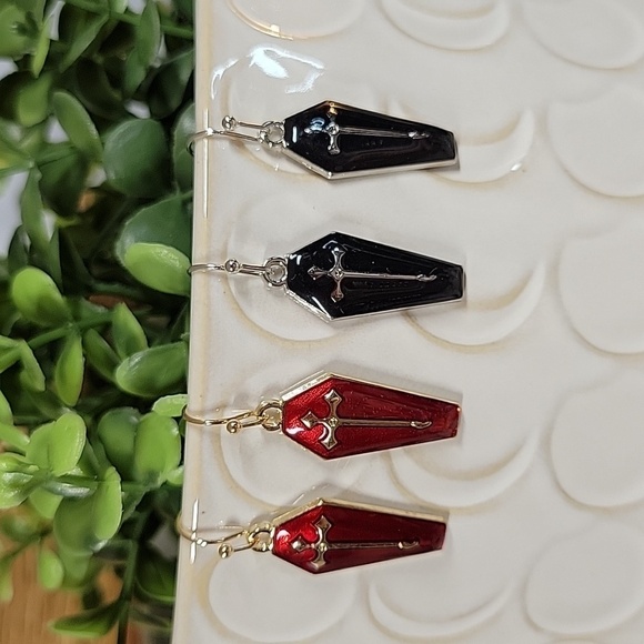 Goth Coffin Charm Drop Earrings, choice of color - Picture 6 of 7